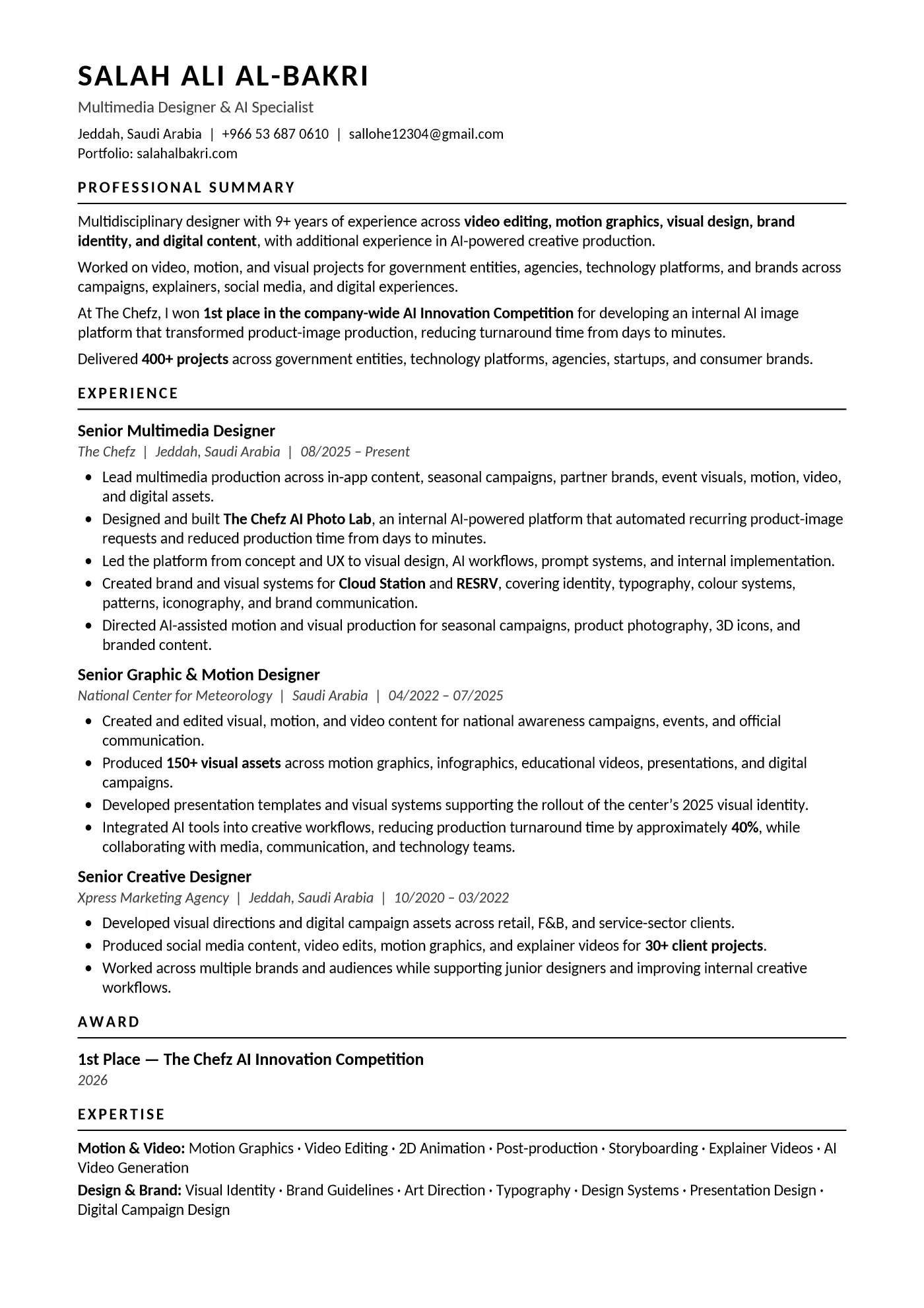 Salah Albakri CV, page 1